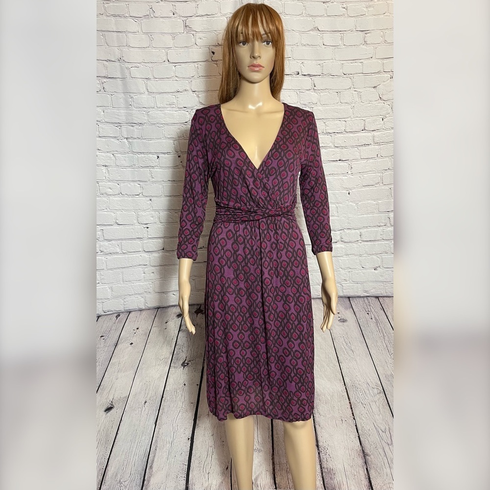 Boden Chelsea Wrap Purple 3/4 Sleeve Dress Size 6